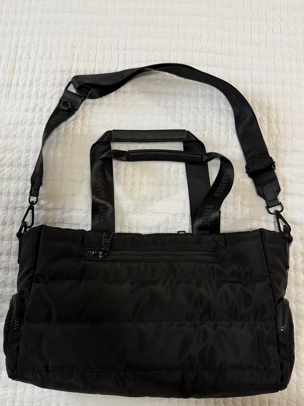 Steve Madden Black Quilted Crossbody Tote with SM Logo - Picture 2 of 3